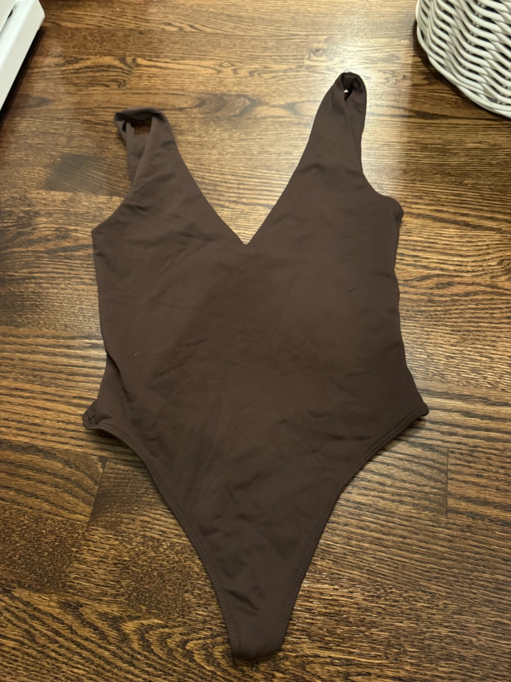 Aritzia Deep V Chocolate Brown Sleeveless Bodysuit